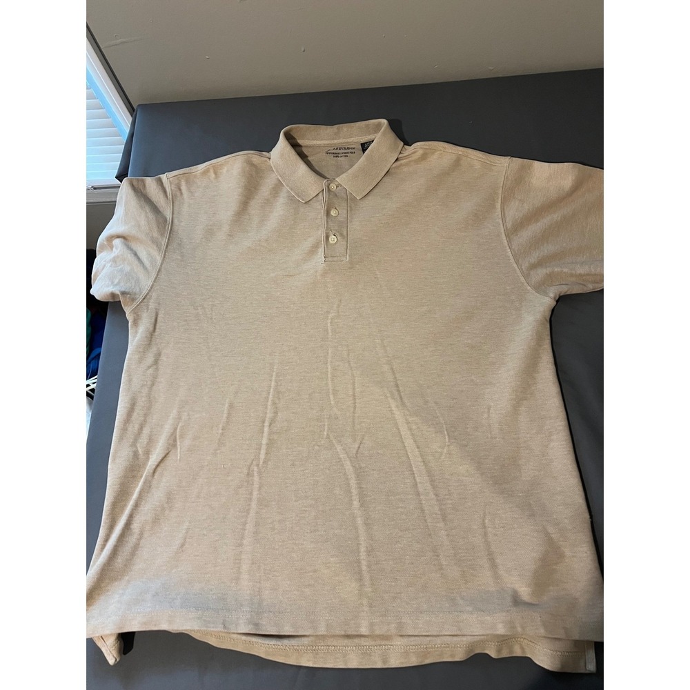 St Johns Bay Mens Performance Pique Polo Shirt Tan Beige Cotton Size Large L